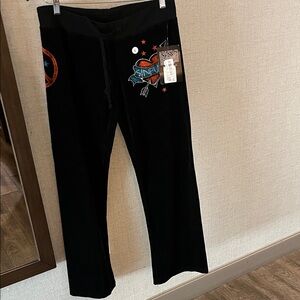 Sinful Black Joggers with Colorful Embroidery